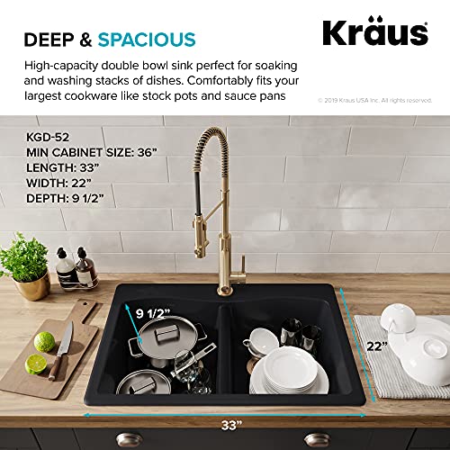 33” Dual Mount Single Bowl Granite Kitchen Sink in Black N284427