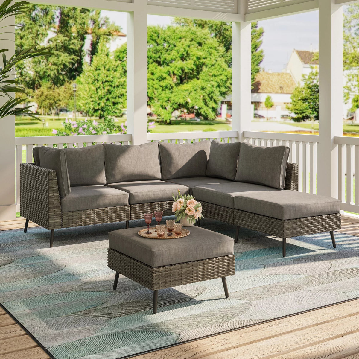 7 Pieces Patio Conversation Set with 6 Chairs and 1 Coffee Table U169813