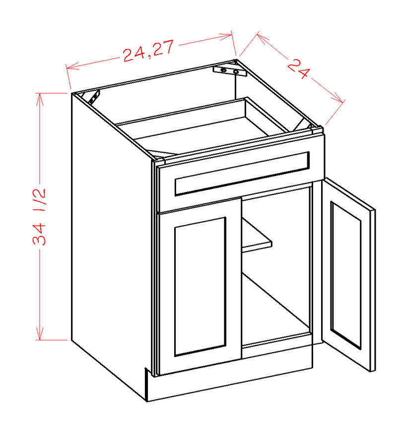 Antique White 2 Doors 1 Drawer 1 Shelf Base Cabinet High-Density Fiberboard M55605