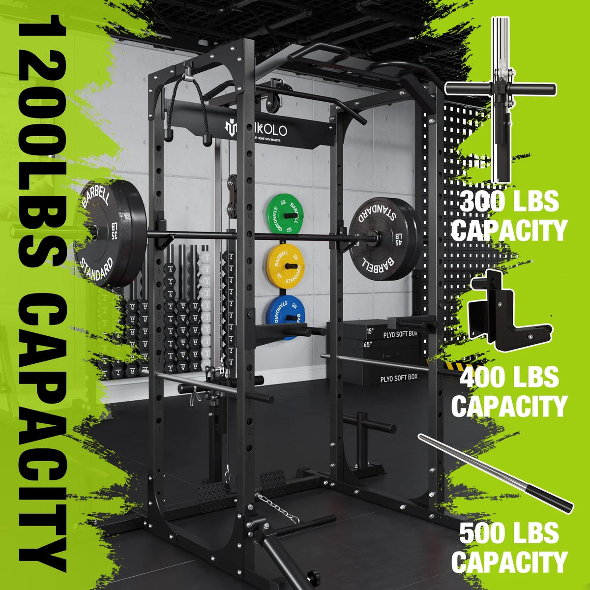 1200LBS Capacity Power Rack with LAT Pulldown System P7604