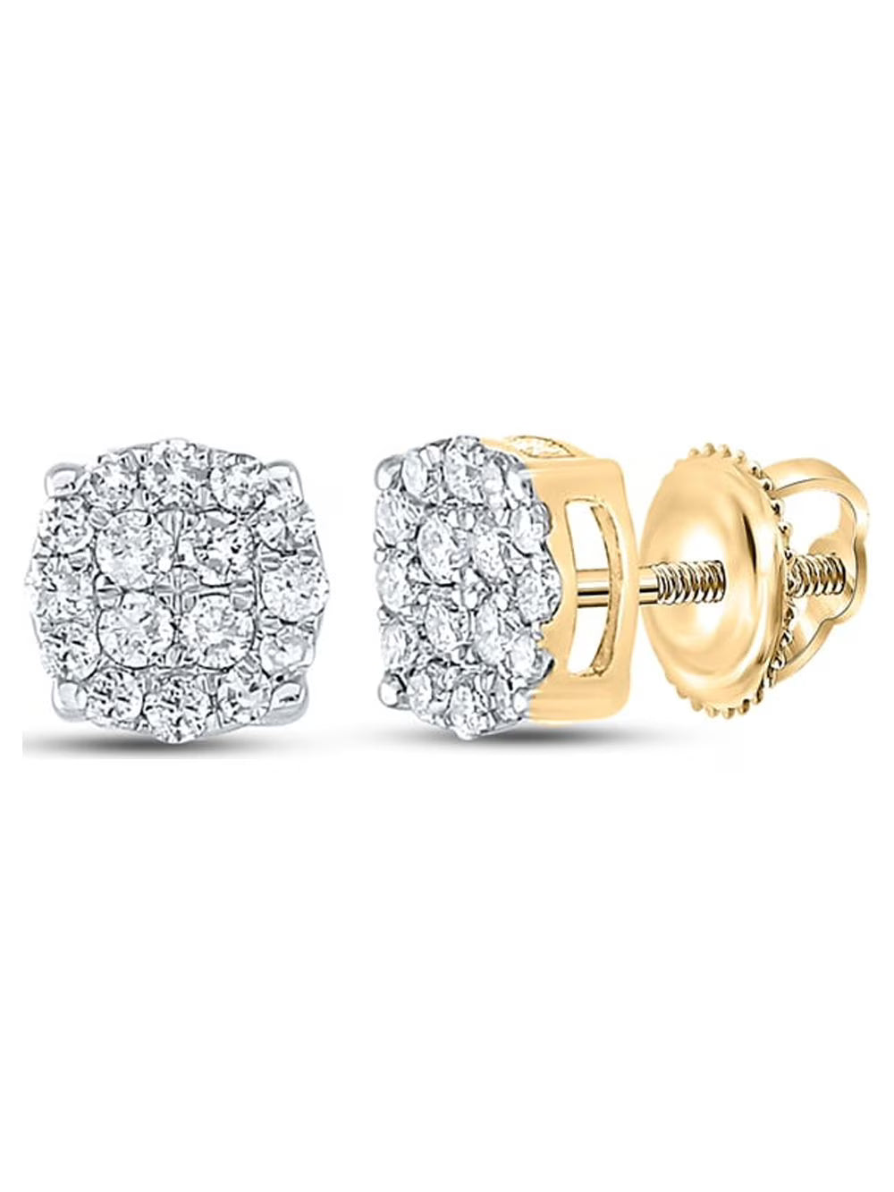 10kt Yellow Gold Mens Diamond Cluster Earrings 1/4 Cttw Y776