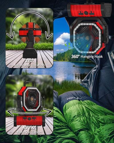 Battery Operated Portable Oscillating Fan with LED Lantern Light 20000mAh Rechargeable R106876