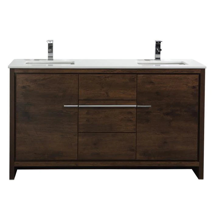 60 in. Rose Wood Bathroom Vanity with White Quartz Counter-Top U967262