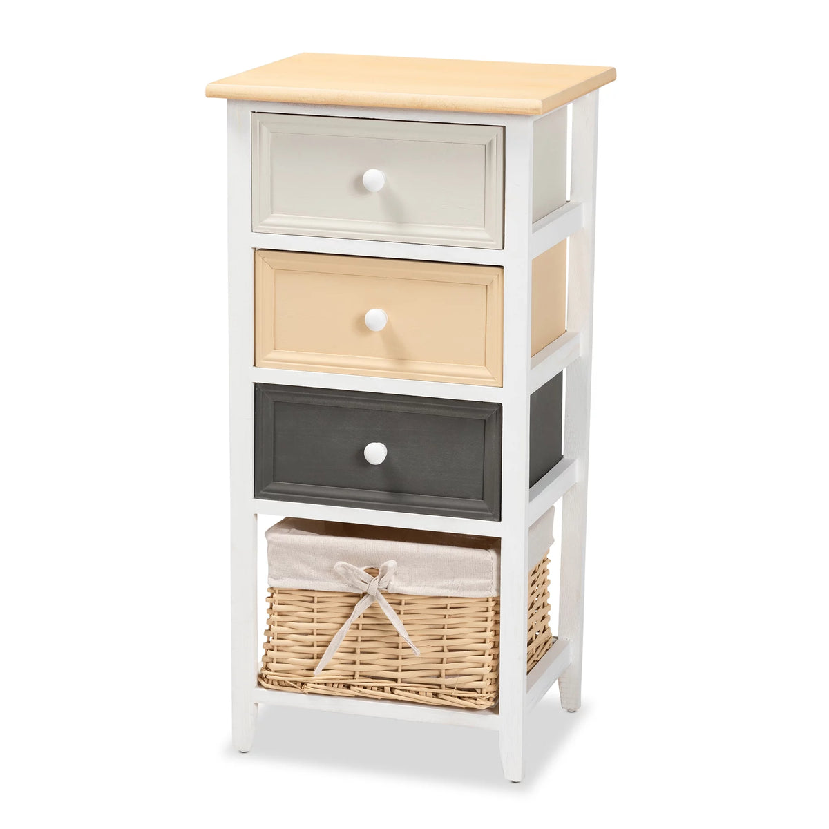 Multi-Colored Wood 3-Drawer Storage Unit with Basket A45917