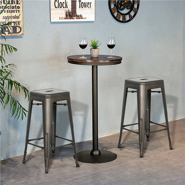 Set of 4 Gunmetal Gray Metal Bar Height Stools D660719