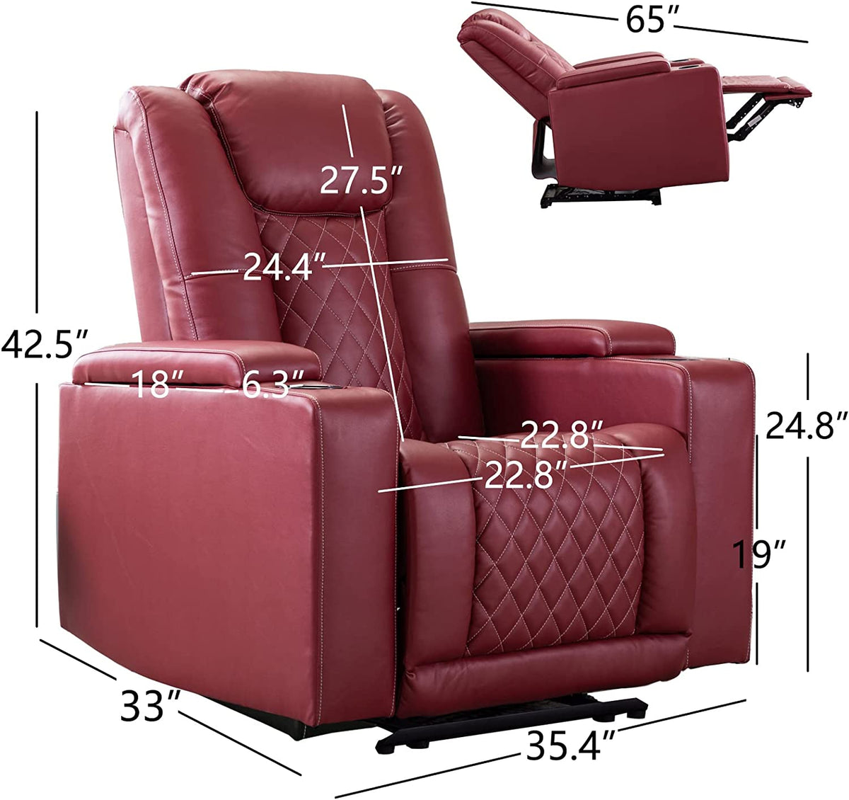 Power Recliner Chair Set of 3 PU Leather Black M85020
