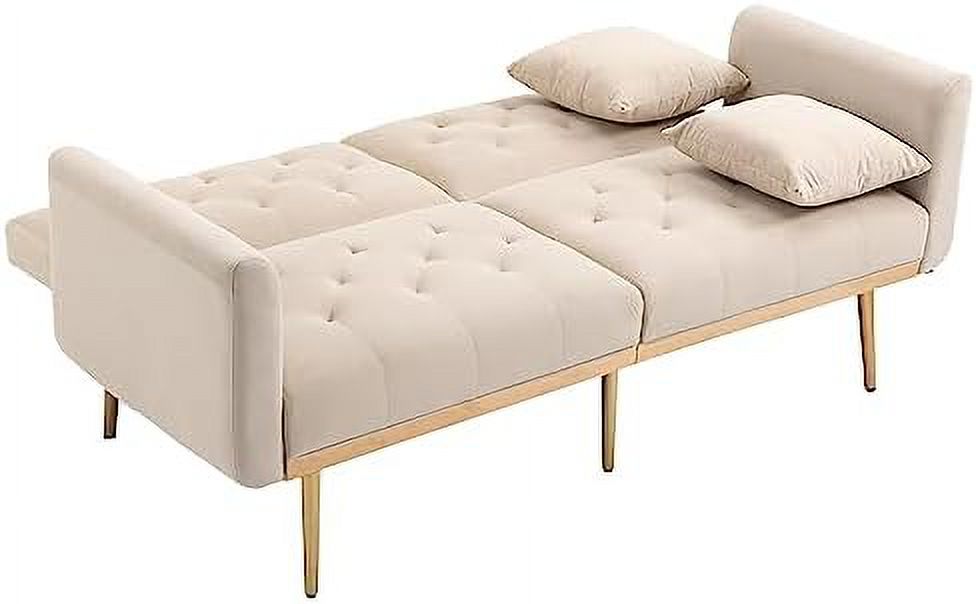 Peach Velvet Loveseat with 7 Gold Metal Legs T422643
