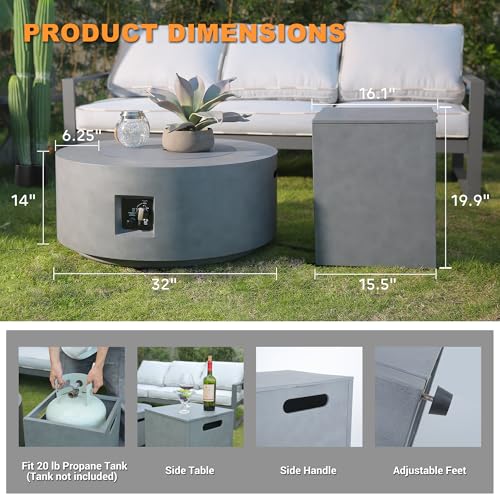 32 Inch 3-Piece Propane Fire Pit Table 65,000 BTU with Tank Side Table and Baking Sheet D828