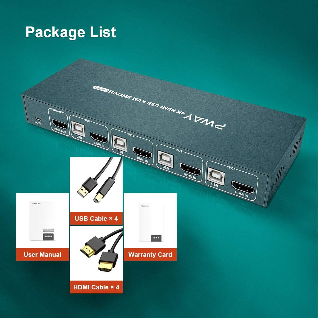 4 Port HDMI KVM Switch 4K@30Hz USB 2.0 with Cables Q663892