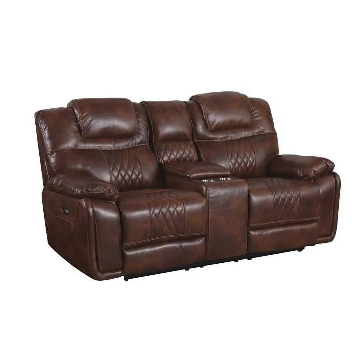 Brown Leather Dual Reclining Loveseat with Center Console A57942