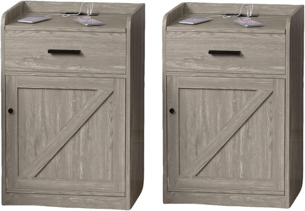 Walnut Wood Nightstand with Storage Drawer set of 2 T552695