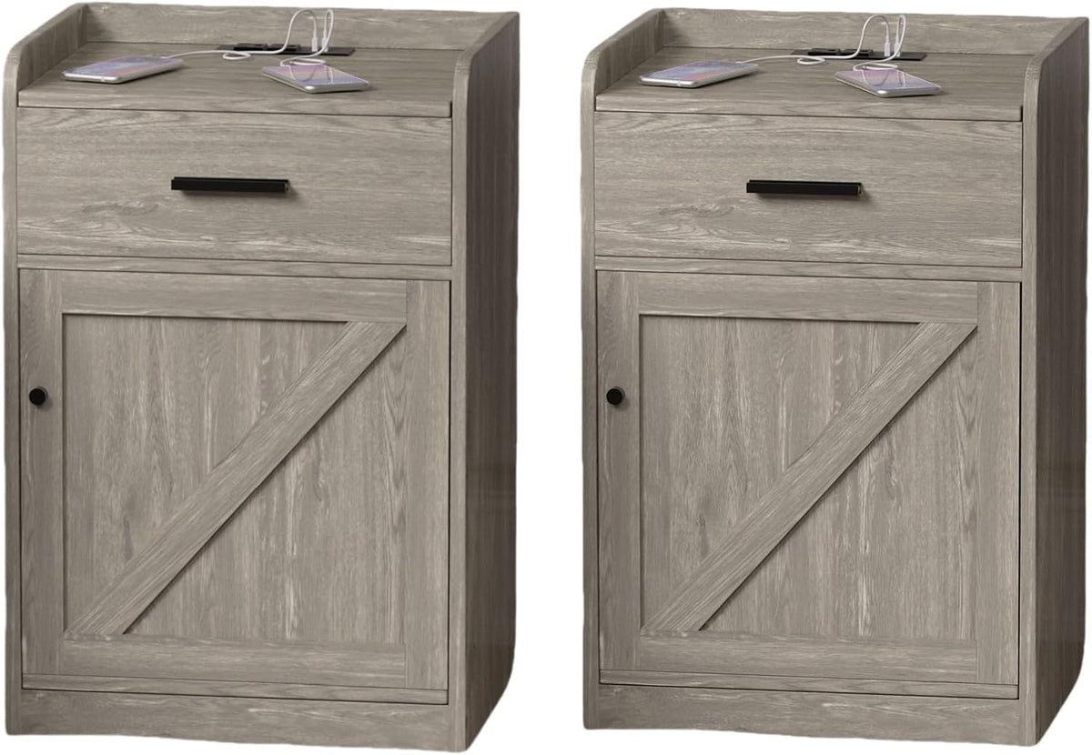 Walnut Wood Nightstand with Storage Drawer set of 2 T552695