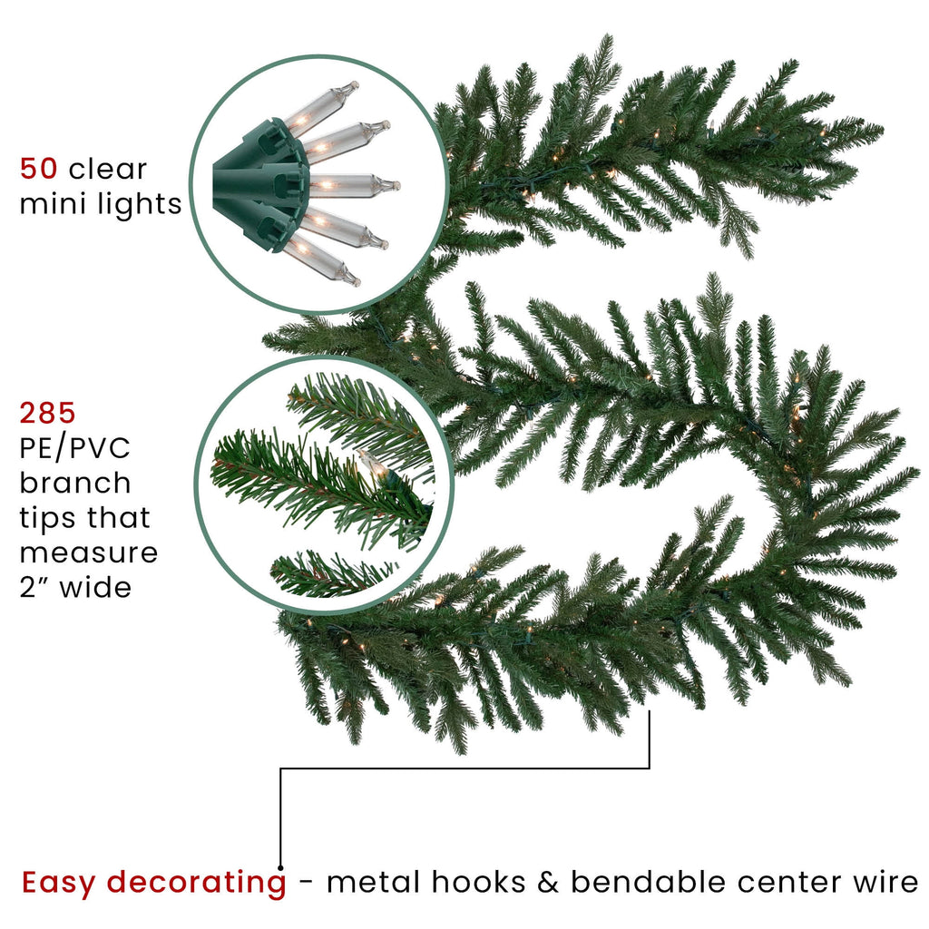 Pre-Lit Artificial Christmas Garland - 9' x 14" - Clear Lights U117377