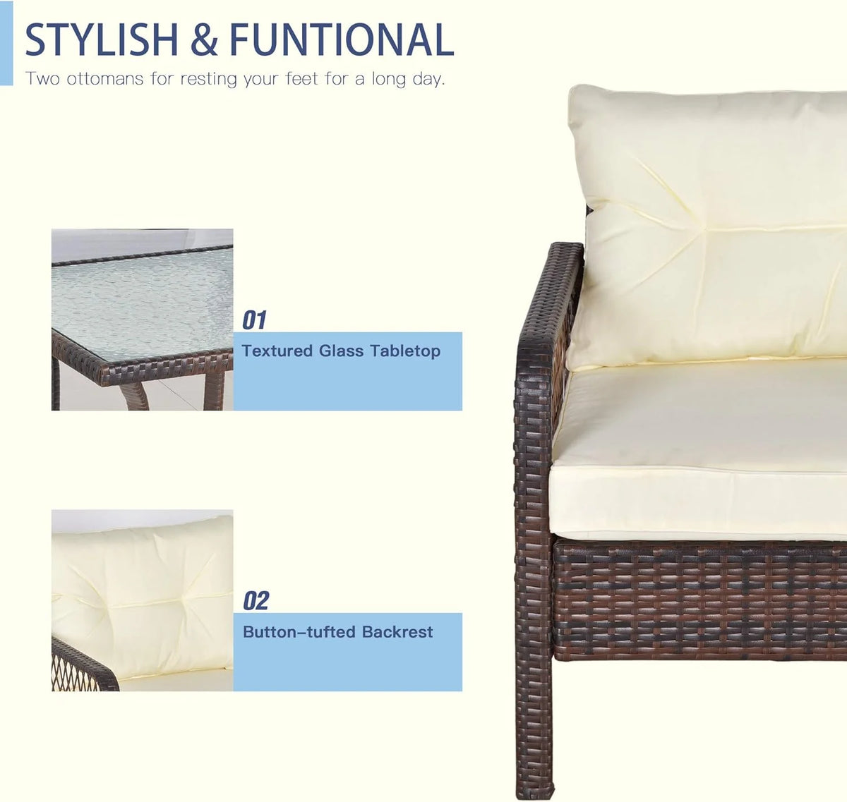 Cream White PE Wicker Patio Furniture Set H24293