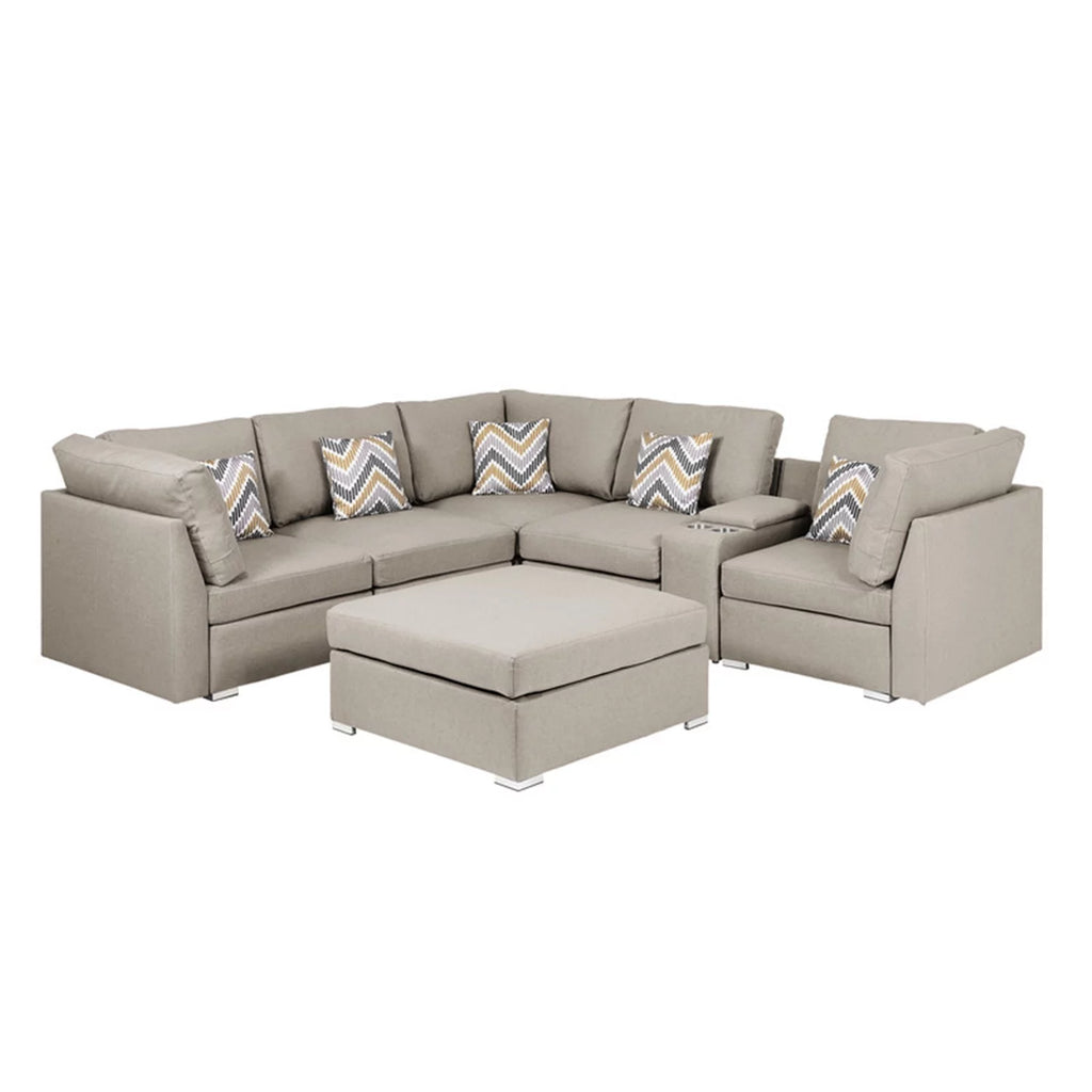 Beige Fabric Reversible Sectional Sofa with Ottoman C512176