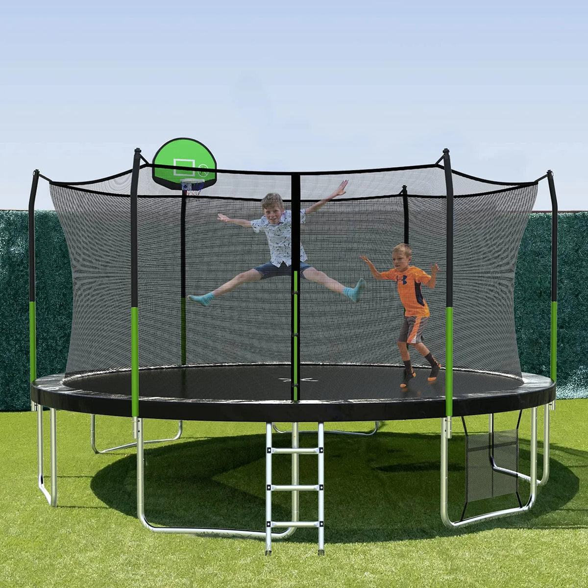 14FT Trampoline with Basketball Hoop, Enclosure Net & Ladder U32003