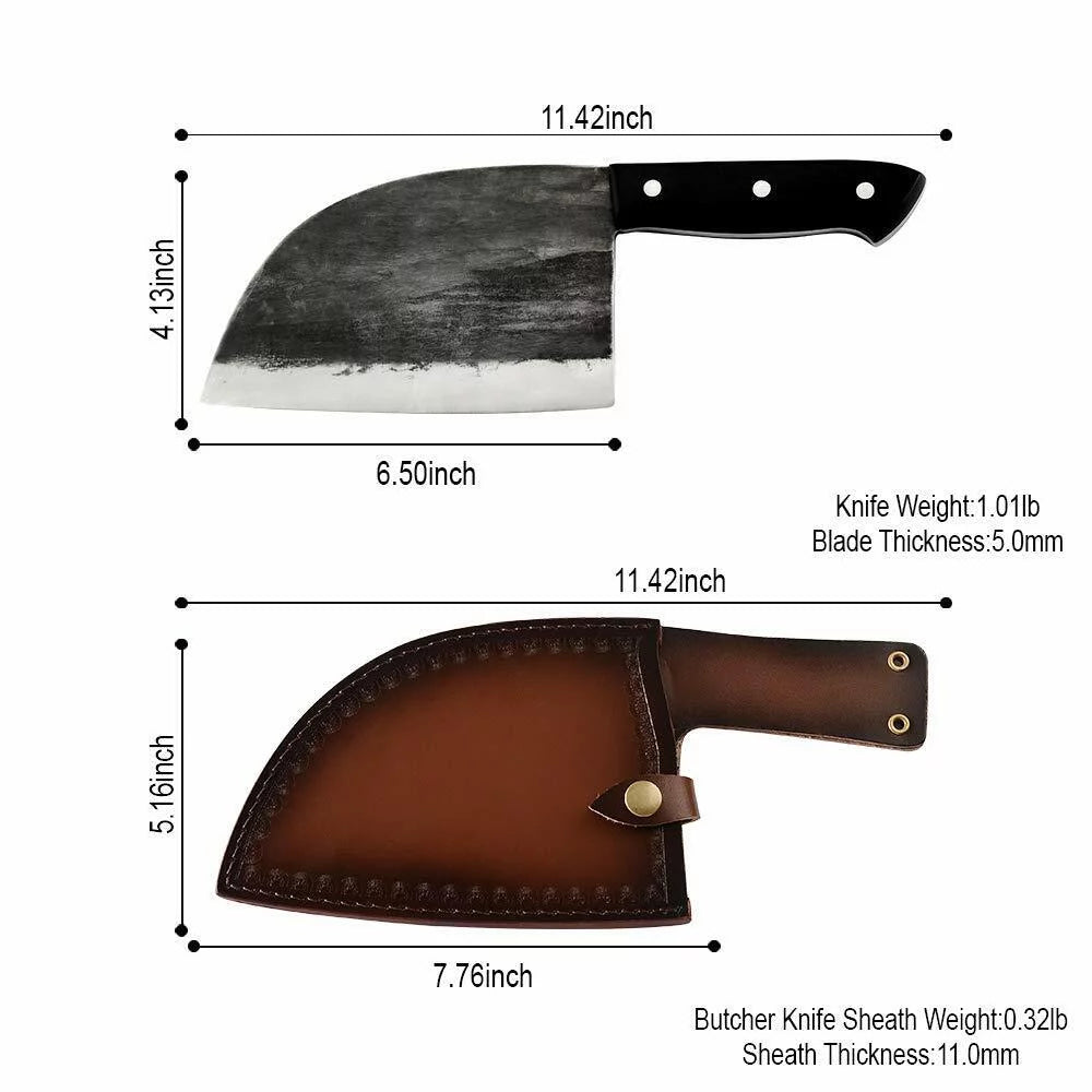 6.5 Inch Forged Chef Butcher Knife with Leather Sheath S38375