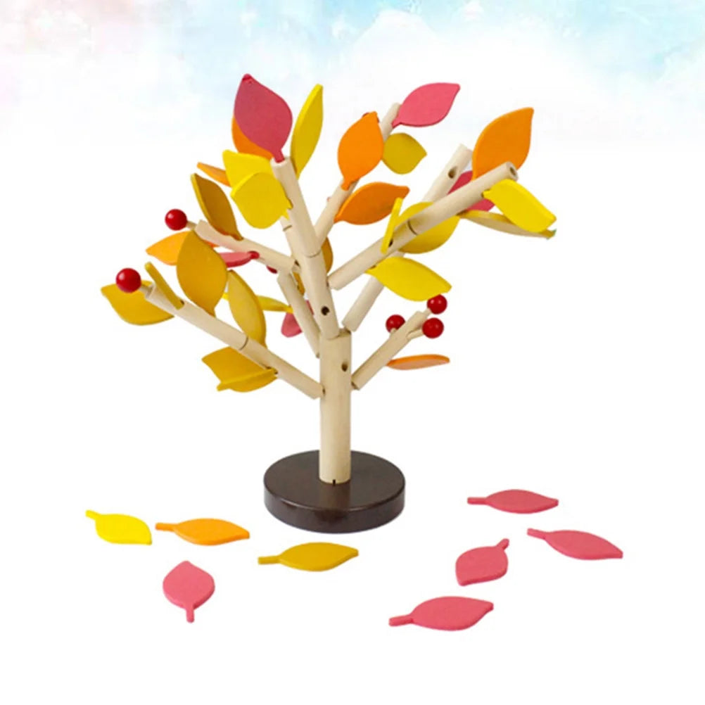 1 Set Wooden Tree Blocks with Leaves 3D Building Toy (Yellow) Y744561