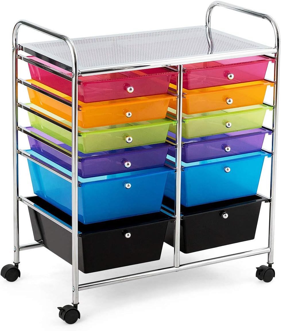 12-Drawer Rolling Storage Cart, Yellow, Pack of 2 R4479