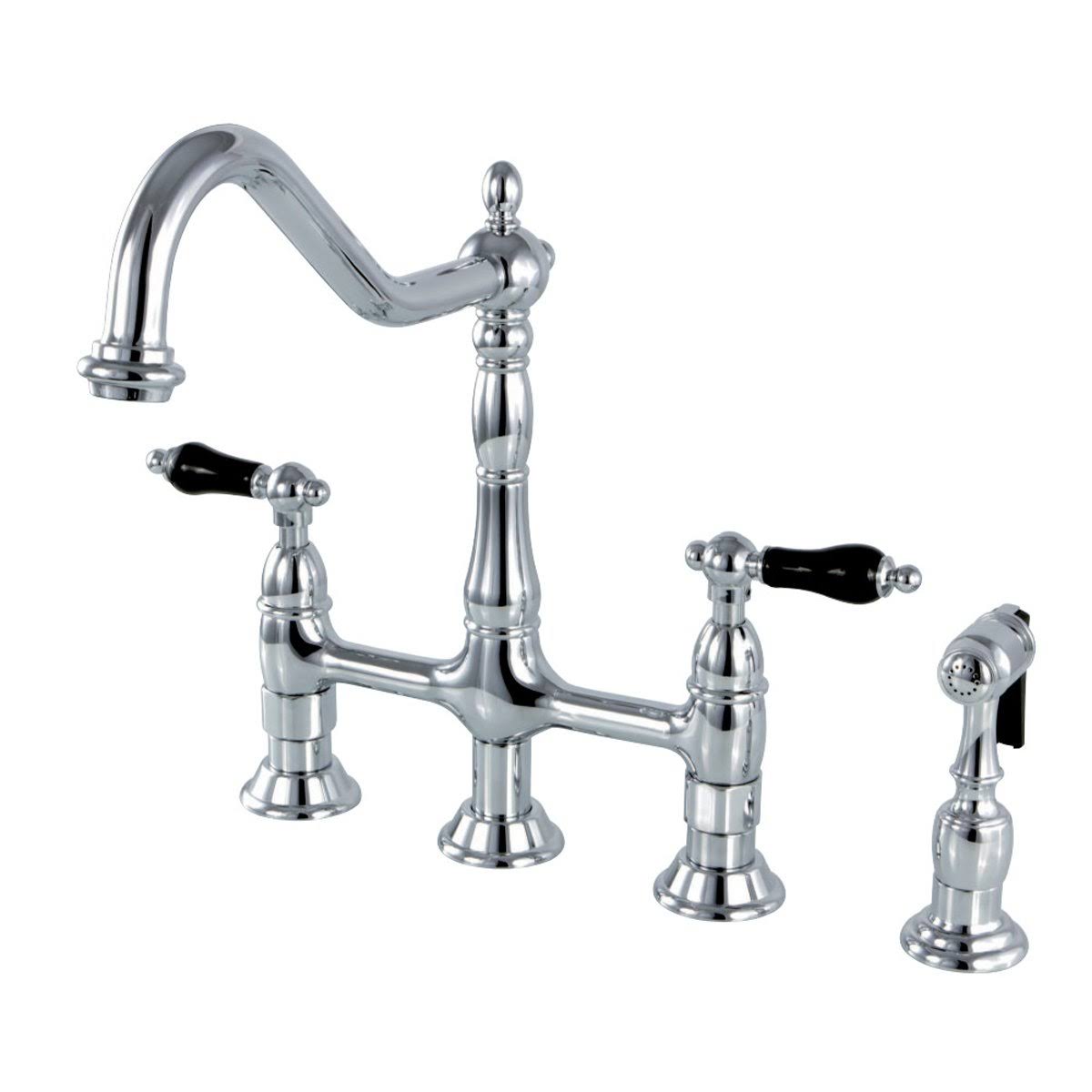 Bridge Kitchen Faucet with Brass Sprayer, Polished Brass T2478