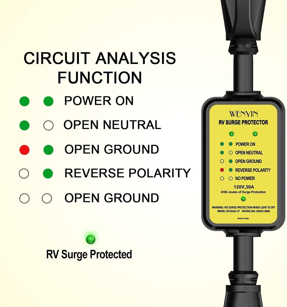 30 amp RV Surge Protector with LED Indicator Light L821