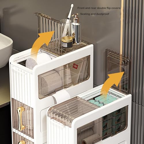 2-Tier Narrow Tall Bathroom Floor Storage Cabinet with Clear Drawers X82311