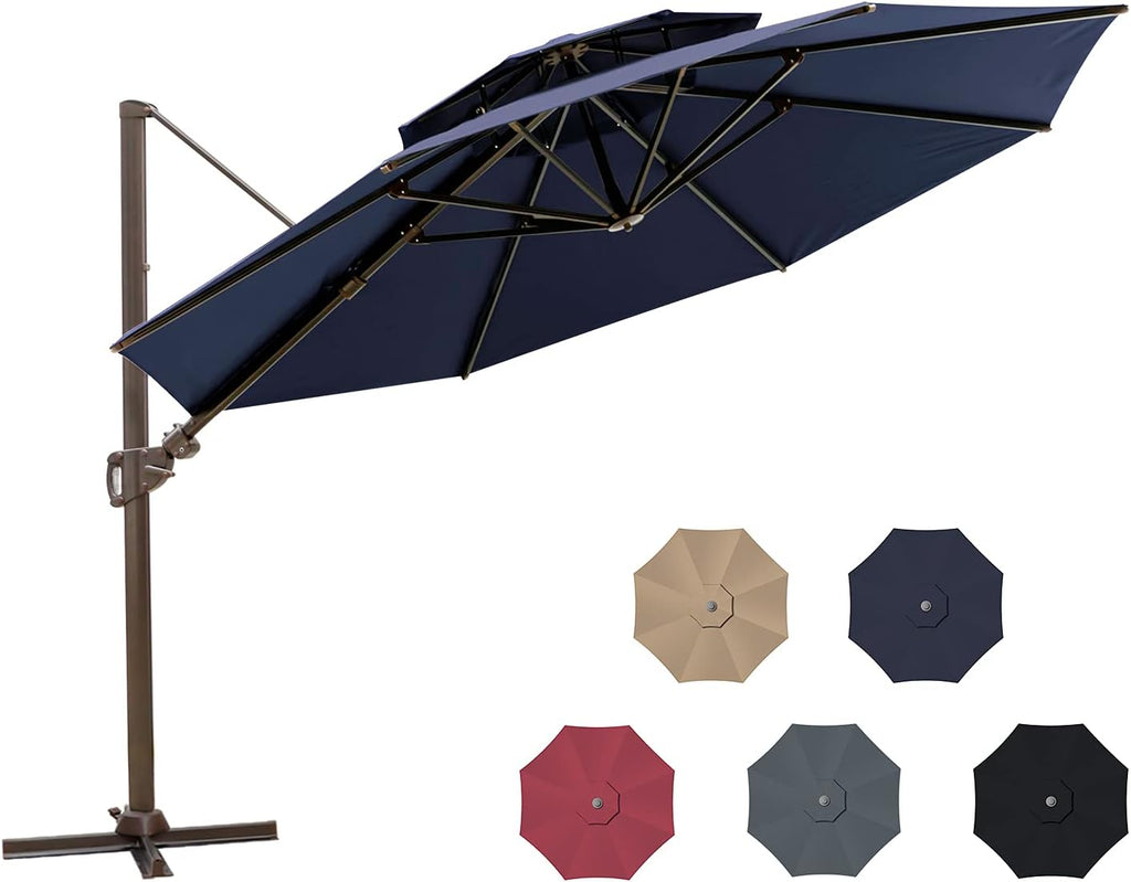 11.5ft Double Top Round Cantilever Umbrella with Cross Base I5495