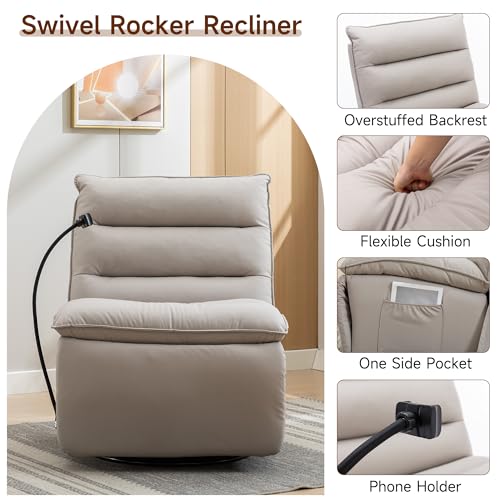 Beige Oversized Swivel Rocker Recliner Chair J5641