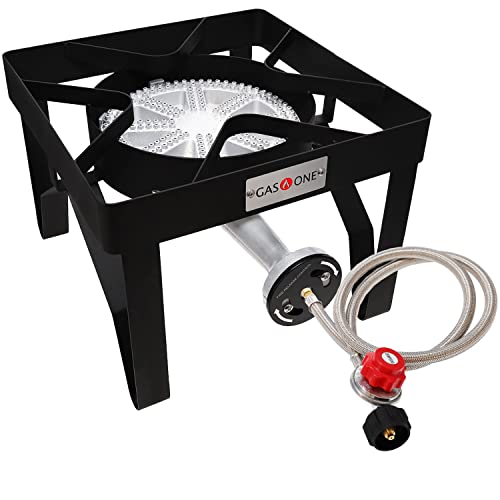 200K BTU Propane Burner with Adjustable 0-20Psi Regulator and Steel Braided Hose S66975