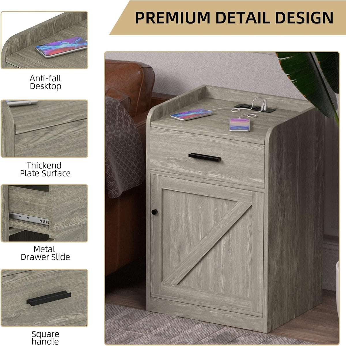 Walnut Wood Nightstand with Storage Drawer set of 2 T552695