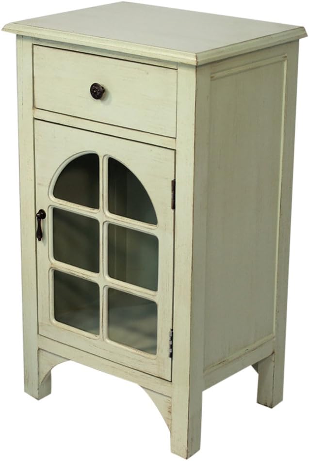 Single Drawer Distressed Cabinet with Cathedral Glass Window Inserts Y853