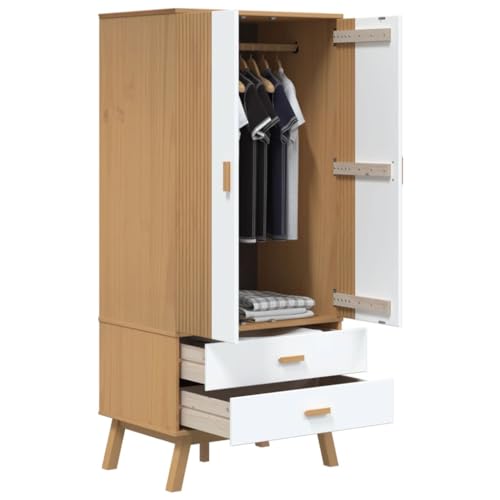 Solid Wood Wardrobe Armoire Closet with 2 Drawers, Gray and Brown 30.1"x20.9"x67.7" M9247