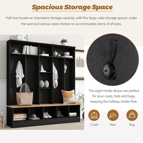 White Hall Tree with Shoe Storage Bench and Coat Rack T120
