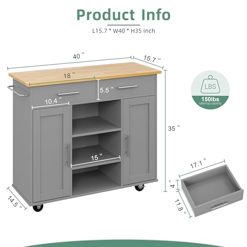 White Kitchen Island with Drop Leaf and Storage on Wheels R39872