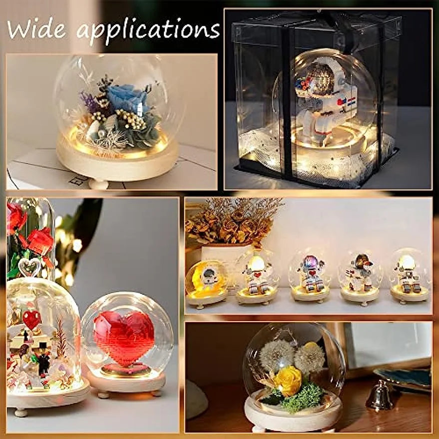 2 Sets Round Glass Display Dome with Wood Base V117854