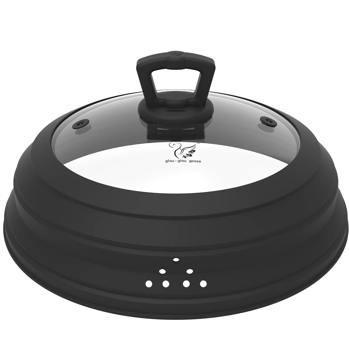 11.8 inch Vented Glass Microwave Splatter Cover with Collapsible Silicone, Black I47964