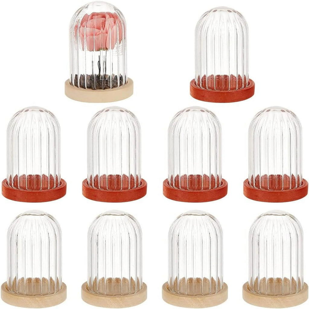 2 Sets Round Glass Display Dome with Wood Base V117854