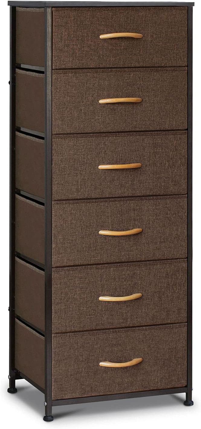 Brown 6 Drawer Fabric Dresser with Metal Frame Z843