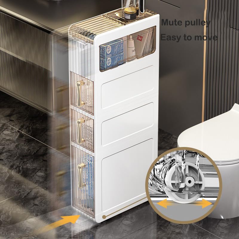 2-Tier Narrow Tall Bathroom Floor Storage Cabinet with Clear Drawers X82311