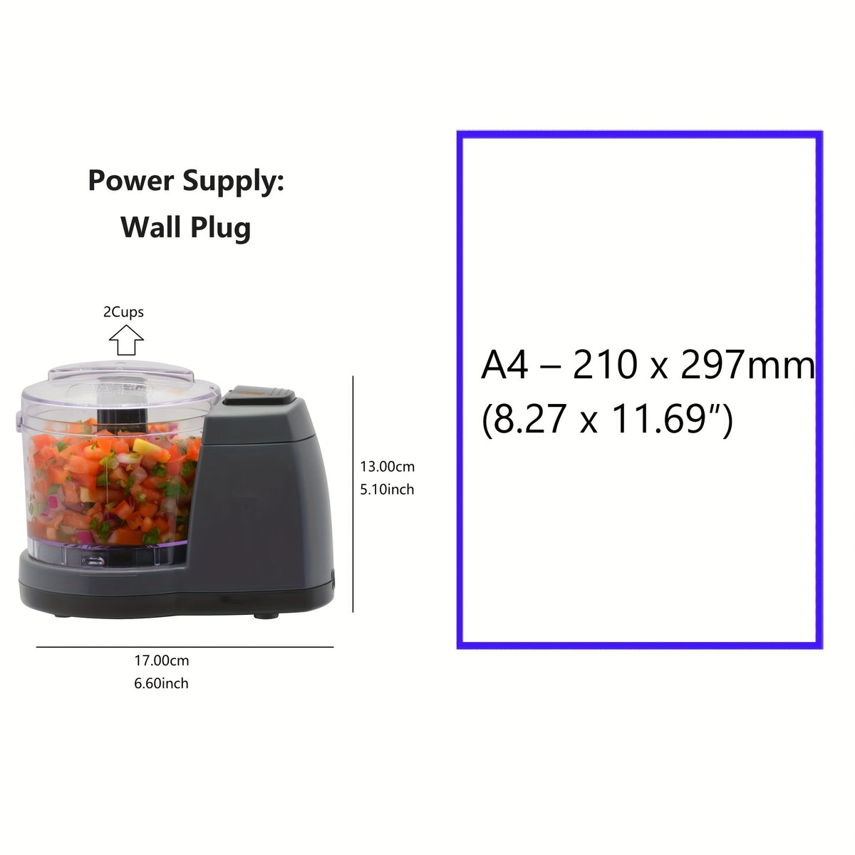 2 Cups Electric Vegetable Chopper & Mini Food Processor Z481366