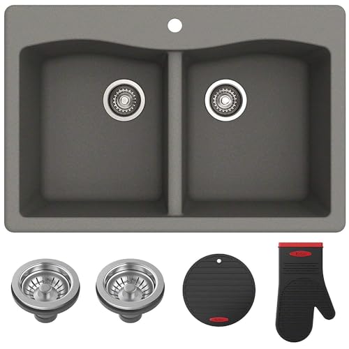 33” Dual Mount Single Bowl Granite Kitchen Sink in Black N284427