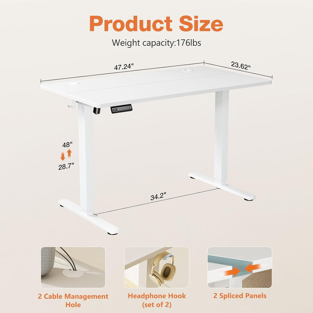 48 x 24 inch Electric Adjustable Height Standing Desk with Splice Board K57385
