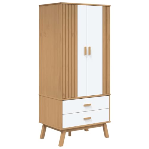 Solid Wood Wardrobe Armoire Closet with 2 Drawers, Gray and Brown 30.1"x20.9"x67.7" M9247