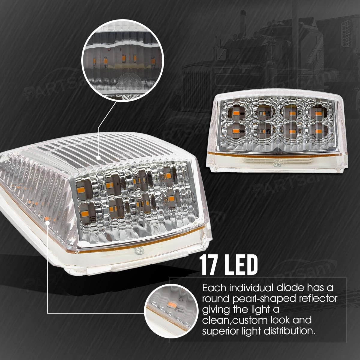 5pcs 17 LED Amber Cab Marker Roof Running Truck Cab Light B250