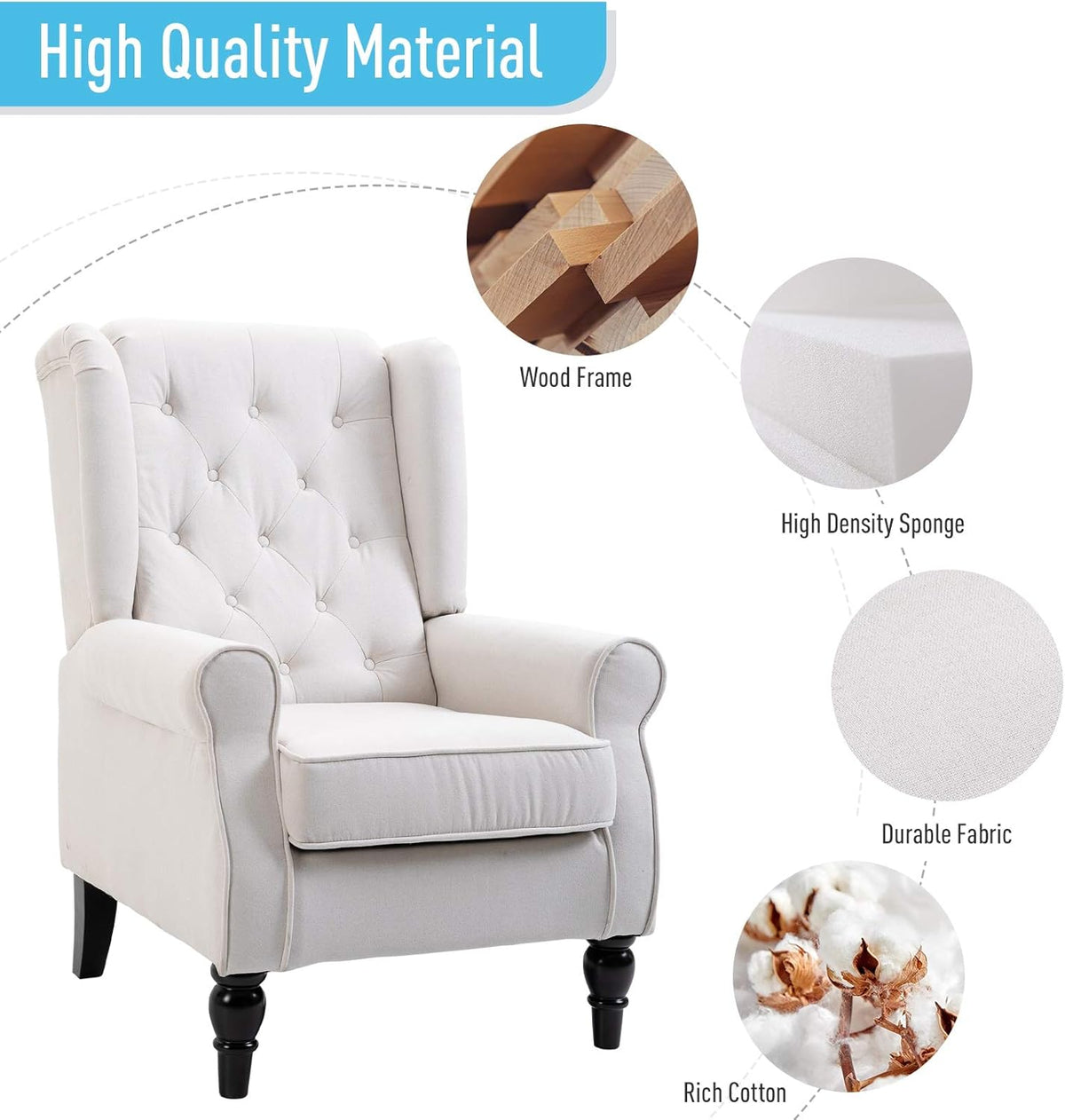 Cream White Button-Tufted Accent Chair Set of 2 J190