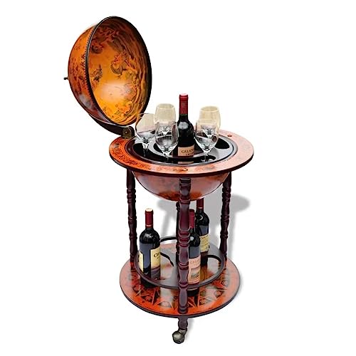 Eucalyptus Wood Globe Bar Cart with Wine Bottle and Glass Holder C62204