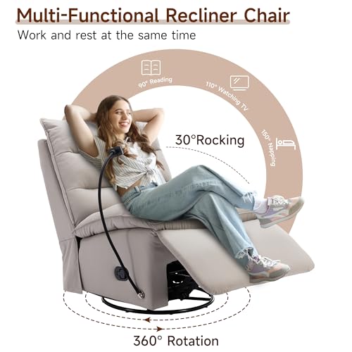 Beige Oversized Swivel Rocker Recliner Chair J5641