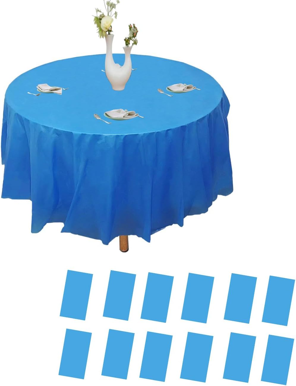 12pk Plastic Round Table Cover, 84'' Diameter, Royal Blue T740