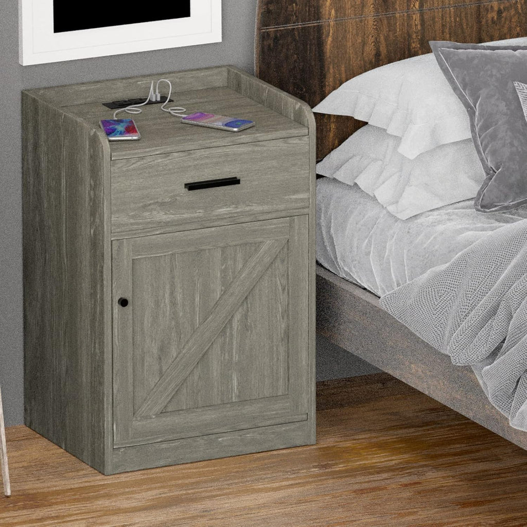 Walnut Wood Nightstand with Storage Drawer set of 2 T552695