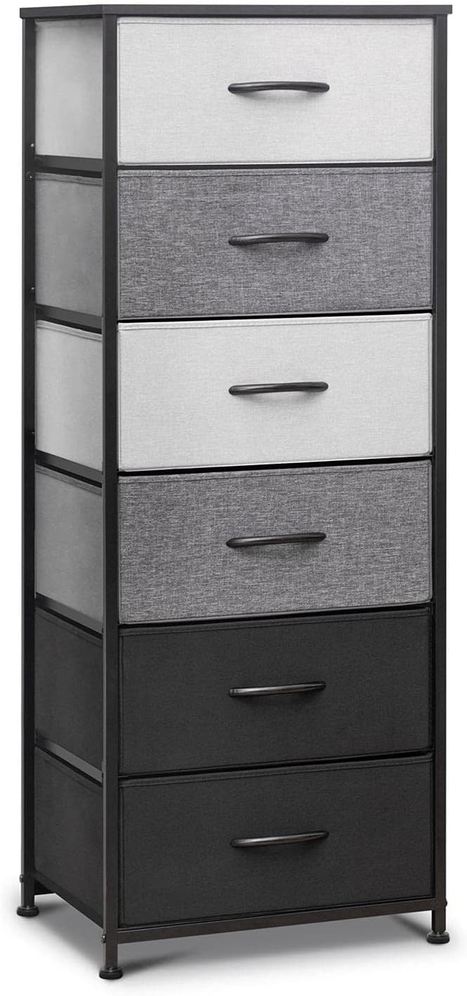 Brown 6 Drawer Fabric Dresser with Metal Frame Z843